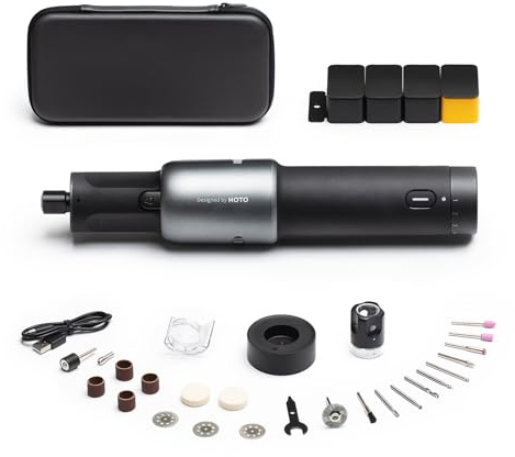 HOTO Akku Multifunktionswerkzeug 4V, 35 Drehwerkzeug Zubehörset, 2000mAh Rotationswerkzeug 5 Gang, Drehzahl 5000-25000 U/min, Typ-C, LED Ringlicht Schnitzen/Gravieren/Schleifen/Schneiden/Polieren