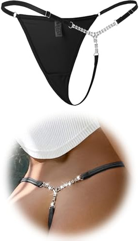 ohmydear String Tanga Sexy Dünn für Damen mit Glitzer Mini Thong mit Strass | Sexy Micro G String mit Kette, Hoch Geschnitten, Verstellbar, Micro Bikini T-Back, Große Größen Dessous Damen Unterwäsche
