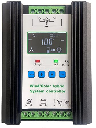 SolaMr 1000W Solarladeregler Wind Energy Solar Hybrid Laderegler 12V/24V Automatische Identifikation mit LCD Display - Wind: 600W + Solar: 400W