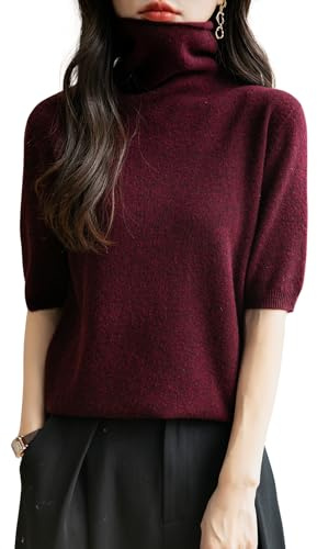 Chanyarn Damen 100% Merinowolle Kurzarm Pullover 2025 Frühjahr Sommer Winter Weich Leicht Rollkragen Nahtloser Strickpullover Sweatshirt