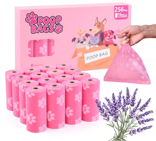 Ninsetinsoe Rosa Biologisch abbaubare Hundekotbeutel mit Halter-256 große Kotbeutel, Maisstärke gemischt kompostierbare, extra dicke starke auslaufsichere Kotbeutel für Hunde