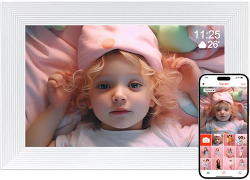 Golony Frameo Digitaler Bilderrahmen WLAN,10.1 Zoll Digitale Photo Frame,1280x800 IPS Touchscreen,32GB Automatisch drehbar,Teilen Sie Fotos und Videos mit Ton Sofort über Frameo APP von überall, Weiß