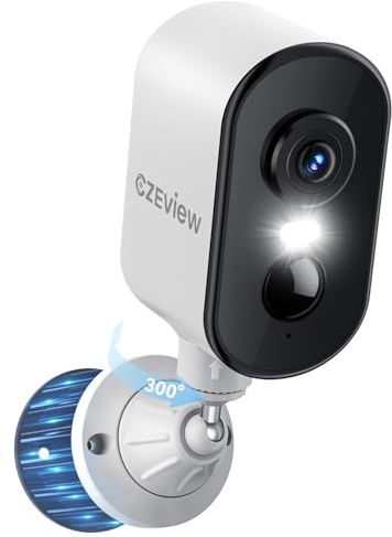 CZEview 2K Überwachungskamera Aussen Akku, Magnetische Montage, 300° Horizontaler PTZ,Bewegungserkennung, WLAN Kabellose Überwachungskamera außen/innen, 2.4G, 2-Wege Audio, Farbige Nachtsicht, IP65