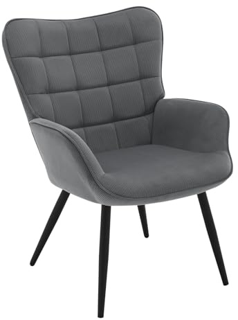 WOLTU Ohrensessel modern, Sessel Wohnzimmer, Schlafzimmer, Balkon, Relaxsessel bequem, mit Metallbeinen, Cordbezug, 63,5 x 51 x 87 cm, Dunkelgrau
