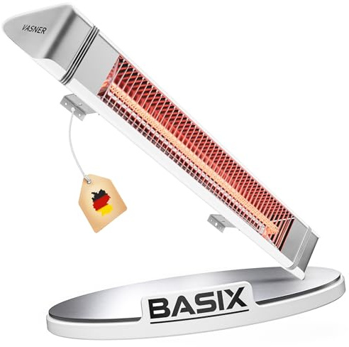 VASNER Teras 25 Basix – Elektrischer Terrassenstrahler mit 1 Heizstufe, 2500 Watt, Infrarot Heizstrahler für Outdoor, Infrarotstrahler Gastro/Terrasse, extern steuerbar (Weiß)