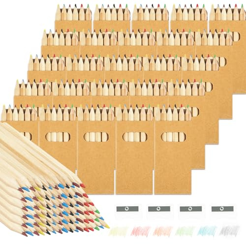 Deepton Buntstifte Set, 20 Packungen Kleine Buntstifte mit je 6 Buntstiften | 120 Mehrfarbig Holzstifte mit 4 Spitzern, Farbstifte Kinder für Kunst Zeichnung, Schreiben, Skizzieren und Färbung