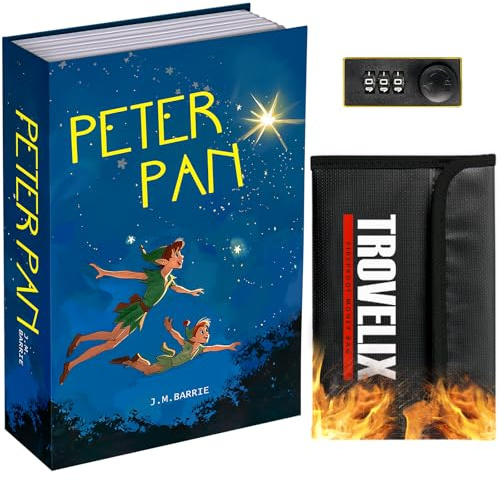 Sekam Buchtresor mit Zahlenschloss, Versteckter Safe (24 x 15 x 5,5 cm) mit Feuerfester Tasche, Buchbox Versteckte Aufbewahrung,Geldverstecke für Zuhause,Geldkassette Buchsafe für Bargeld (Peter Pan)