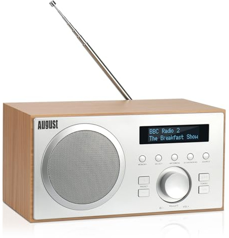 August MB420 DAB+/FM Radio mit Bluetooth digitales Küchenradio mit Holzgehäuse mit RDS-Funktion 60 Presets Hifi Lautsprecher 5W - Radiowecker mit Sleeptimer Alarm Snooze - USB/Aux-In/Aux-Out
