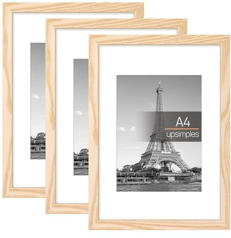 upsimples 3 Pack Bilderrahmen A4 Holz, Picture Frame Holz für Fotos, Bilder, Poster