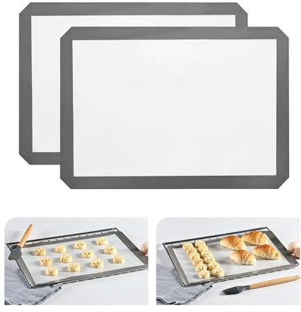 KitchenRaku Rechteckig Backmatte aus Silikon,Antihaftbeschichtung Silikon Backmatte Dauerbackfolie Wiederverwendbar Backfolie Silikonmatte BPA frei (Grau_ 2PCS, 29.5x42cm)