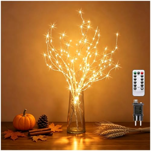 Guijiyi 3er Set Lichterbaum 144 LEDs Lichterzweige 8 Modi DIY Baum Licht Zweigstelle Birke Warmweißes Zweiglicht mit Stecker Leuchtzweige für Christmas Weihnachtsdeko Erntedankfest Deko Wohnzimmer