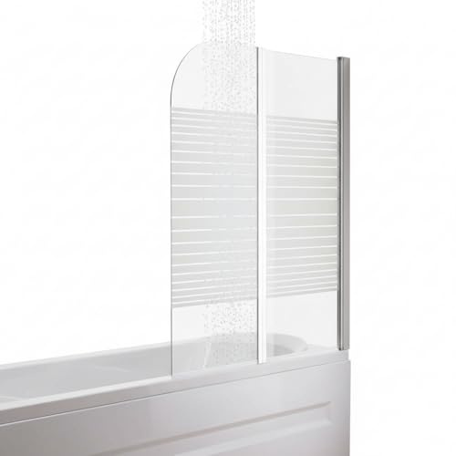 Melko Duschwand für Badewanne faltbar 133x108 cm 5 mm ESG teilsatiniert | links und rechts montierbar, verchromte Aluminiumprofile, beschichtete Oberfläche zur leichten Reinigung, inkl. Scharniere