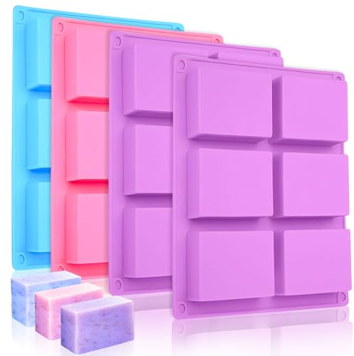 TRUEIN Seifenformen Silikon, 4 Stück Silikonform, Handgemachte Seifen-Silikonform für DIY Hausgemachte Handwerke (Blau, Rosa, Lila)