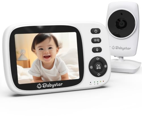 Babystar Babyphone mit Kamera Baby Monitor, 3.2 Zoll, Babyfone ohne WLAN | 2 Wege Audio, Schlafliedermit, VOX Modus, Nachtsicht, 2X Zoom, Temperatursensor