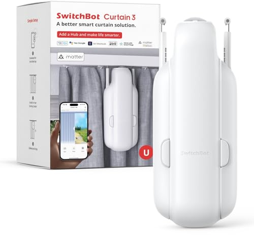 SwitchBot Smart Automatischer Vorhangöffner - Bluetooth Fernbedienung mit App/Timer, Aufgerüsteter Hochleistungsmotor, Kompatibel mit Alexa, Google Home Hub erforderlich (Curtain 3, U Rail)