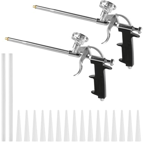 2 Stück PU Schaumpistole Bauschaumpistole, Profi Metall Bauschaum Pistole, Dosierpistole zum Abdichten, Füllen, mit 4 langen Düsen und 40 kurzen Düsen