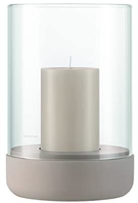 blomus Windlicht -Calma- | Kerzenhalter aus Beton & Glas | Farbe Fungi | Größe L | 15L x 15B x 22,5H cm | Indoor Windlicht |