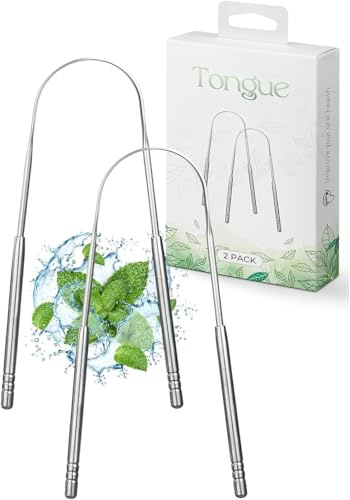 Roe Tenpo Zungenreiniger, 2 U-förmige Zungenschaber aus Edelstahl für Erwachsene, einfach zu verwendender Tongue Scraper für bessere Mundhygiene und frischen Atem