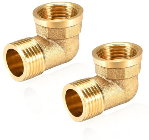 2 Stück Messing Winkel 90°, G1 IG/AG,DN 25 Rohrwinkel Bogen,1 Zoll (IG Ø 30,5mm x AG Ø 32,5mm) Innen und Außengewinde,90 Grad Messing Bogen Gewindefitting für Trinkwasser geeignet