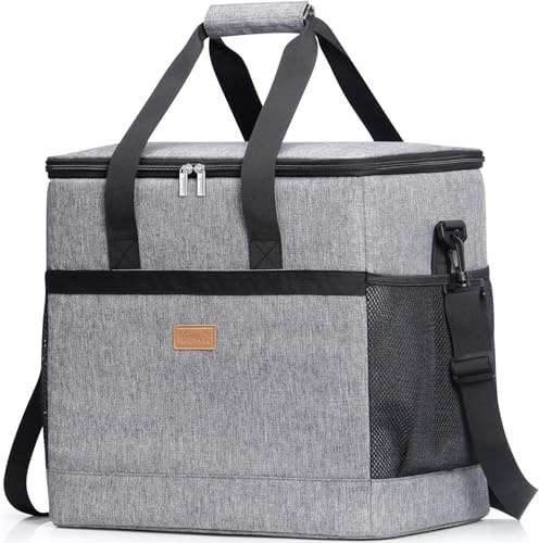 Lifewit 40L 60 Dosen Kühltasche Groß faltbar Kühlkorb Kühlbox Isoliertasche Thermotasche Picknicktasche für Lebensmitteltransport, Grau