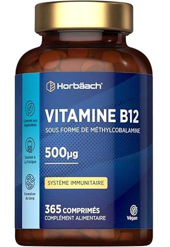 Vitamin B12 Hochdosiert 500µg pro tablette | 1 Jahr Vorrat - 365 Vegane Stück | Hochdosiert Reines Methylcobalamin Supplement | 500µg | Horbaach