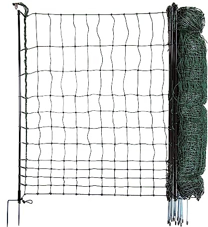horizont Hühnerzaun strongLine, 9 Fiberglaspfähle, 25m lang, 110cm hoch - Geflügelzaun ohne Strom, mobiles Geflügelnetz, Gartenzaun. mit Doppelspitze