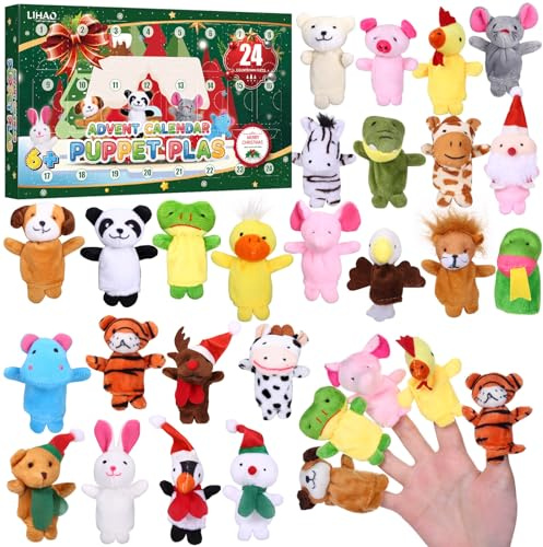 LIHAO Adventskalender 2026 Kinder mit 24 Tier Fingerpuppen Weihnachtskalender Fingerspiele Weihnachten Geschenken für Kinder Baby Mädchen JungenF
