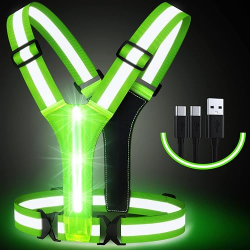 Simket LED Wiederaufladbare USB Lauflicht, Elastische Verstellbare Leuchtweste für Joggen Wandern oder Radfahren in der Nach