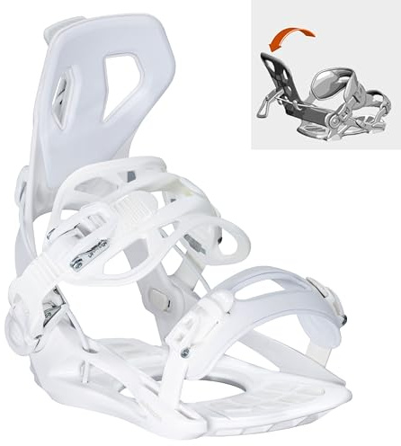 Airtracks Damen Snowboardbindung Master W Pro Fastec Step-In Weiß | Schnelleinstieg mit Klapp-Highback und Hebelverschluss, werkzeugfrei verstellbar, mittlerer Flex – All Mountain