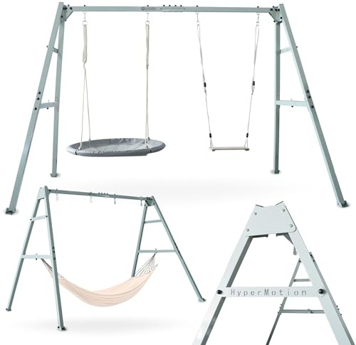 HyperMotion Doppelschaukel mit Stahlgestell und Zubehör - Storch Nestchen Hängematte Schaukel - Max 180 kg - Verstellbare Seile - Für Garten Für Kinder und Erwachsene - Ab 3 Jahre