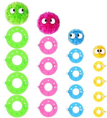 8Set 16 Stück Pompom Maker | Kunststoff Pompom Maker Set, Bommelschablone Fluff Kugel, für DIY Handwerk, Hüte, Puppen, Dekoration