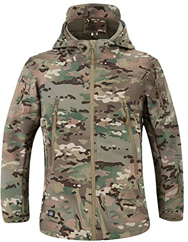 MakingDa wasserdichte Herren-Jacke, lässiger Kapuzenmantel, gefüttert mit Softshell-Fleece, Laufjacke, Jacke im Camouflage-Look, für Arbeit, Angeln, Jagd, Klettern