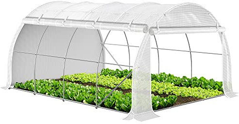VOUNOT® Gewächshaus Foliengewächshaus, Seitenwände Aufrollbar Winterfest, Tomatenhaus Folientunnel, 4x3x2m 12m², Weiß