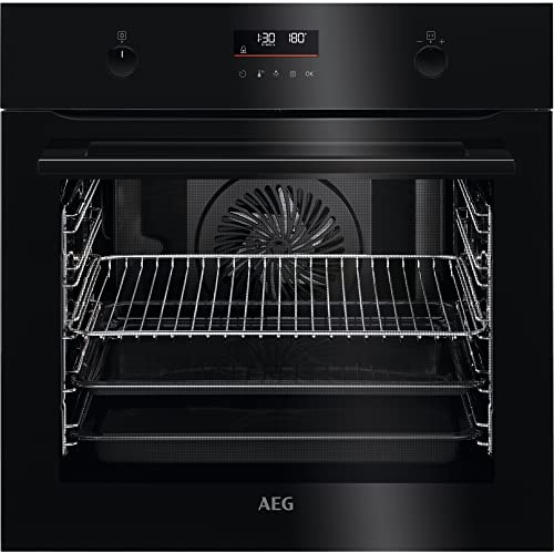 AEG BPE535060B Einbau-Backofen/Pyrolyse Selbstreinigung/Serie 6000 mit Ringheißluft: gleichmäßige Garergebnisse auf 3 Ebenen/Made in Germany / 45 Automatikprogramme/LED-Touchdisplay/Schwarz