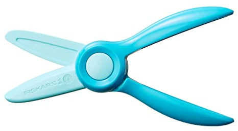 Fiskars Kinderschere, Ab 2 Jahren, Zum Erlernen des Schneidens, Länge: 13 cm, Klingen und Griffe aus Kunststoff, Blaugrün, Starter, 1064066, Blau