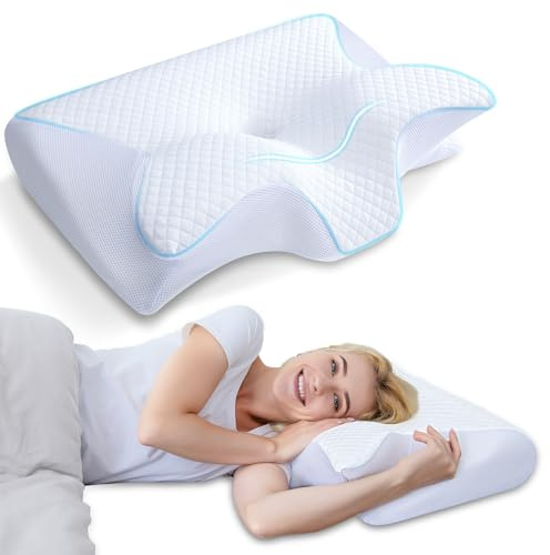 HOMCA Nackenkissen Memory Foam Kissen 2 in 1 Nackenstützkissen Ergonomisches Kopfkisse für Rücken-, Seiten- und Bauchschläfer, 60x40x12/14cm