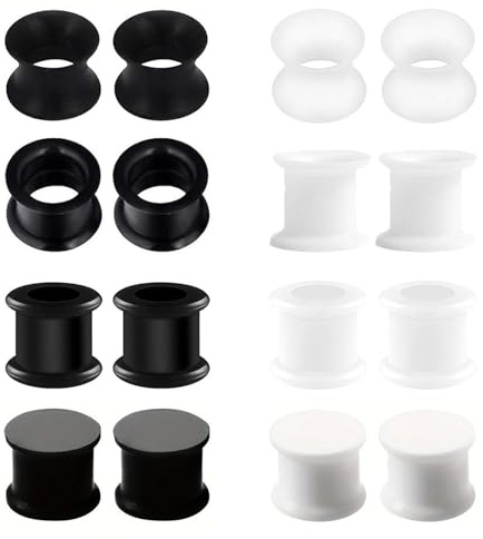LOCCY 8 Paar Flesh-Tunnel aus Silikon, 3-25mm Schwarz Weiß Extra Weich Silicone Ohr Tunnel Plug Hart Silikon Tunnels Plugs Double Flared Flexibler Ohr Expander Piercing Unisex (Schwarz+Weiß, 8mm)