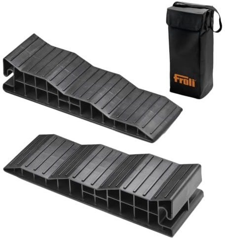 Froli Stufenkeil 2er Set – Auffahrkeile für Wohnmobil & Wohnwagen inkl. Tasche – 3-Höhen-Stufen 45/75/105 mm – bis 8 t Gesamtgewicht – Höhenausgleich für Camper – Made in Germany