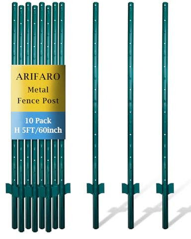 ARIFARO Zaunpfosten 152cm Robuste Metallpfosten, Packung mit 10, Kein Graben Garten U-Pfosten für Drahtzaun Stahlpfosten für Hof, Outdoor-Draht