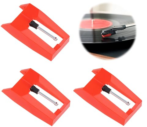 TDUNSYA 3 Stück Plattenspieler Nadel, Diamant Stylus Ersatz, Diamant Nadel Plattenspieler, Austausch Plattenspieler Universal Stylus für Meiste Plattenspieler Phonograph, Vinyl Plattenspieler