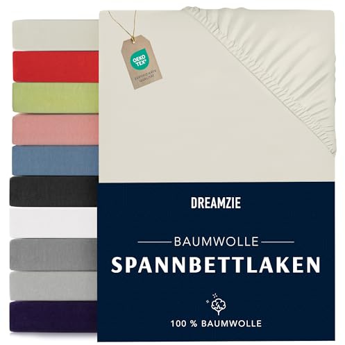 Dreamzie - Spannbettlaken 200x200cm - Baumwolle Oeko Tex Zertifiziert - Beige - 100% Jersey Spannbetttuch 200x200