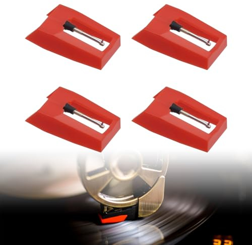 4 Stück Plattenspielernadel, Vinyl-Plattenspieler-Diamant, Vinyl-Plattenspieler-Saphir, Ersatz-Diamantnadel, Universelle Plattenspielernadel für Vinyl-Plattenspieler (rot)
