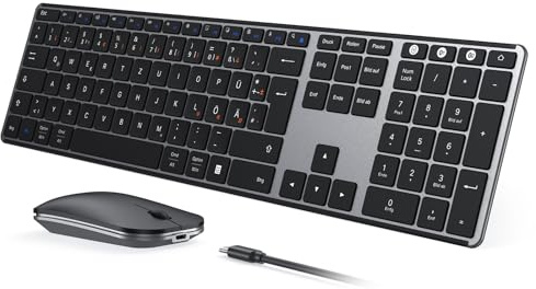 seenda SKM64-3 Bluetooth Tastatur mit Maus, 3 Geräte Verbindung, Ultradünne | Leise Funkmaus, Tastatur Maus Set Kabellos für Windows/Mac/iPad/Android, QWERTZ Layout(Grau)