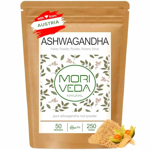 Ashwagandha Pulver - 100% Wurzelpulver - Ashwagandha fein gemahlen -hochwertige indische Schlafbeere - vegan und glutenfrei - Superfood - von MoriVeda - 250g