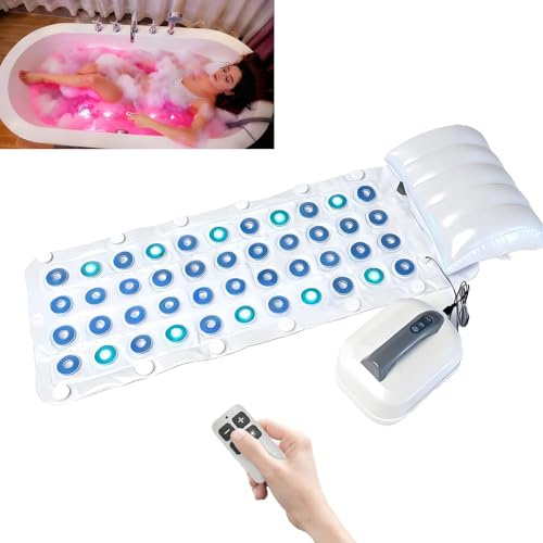 SHUMIAO Bubble Bath Spa Maschine,Luftsprudelbad Sprudelmatte, Aufblasbare Badematte,Muskelentlastung, 6 Intensitätsstufen,6-farbige LED-Leuchten,passt auf Jede Badewanne,Fernbedienung inklusive