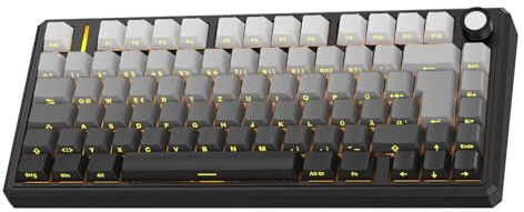OMOTON 75% Mechanische Gaming Tastatur Kabellos, ISO QWERTZ, BT/USB-C/2,4GHz, Hot-Swap, QMK VIA Custom, 4000mAh Akku, RGB & Fünfschichtige Polsterung Struktur, MK212 Keyboard für Büro & Gaming