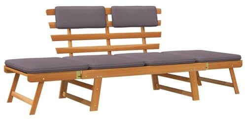 vidaXL Akazienholz Massiv 2-in-1 Gartenliege mit Auflage Sonnenliege Gartenbank Sitzbank Tagesbett Holzbank Relaxliege Gartenmöbel 190cm