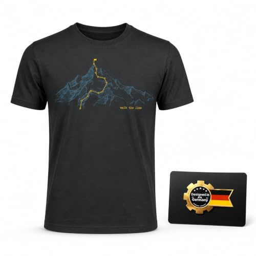 Berg T-Shirt Herren : Walk The Line - Kletter T-Shirt Männer - Geschenk für Wanderer - Bergsteiger Outdoor Ausrüstung
