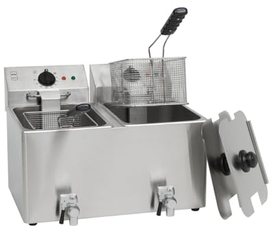 METRO Professional Elektrische Fritteuse GDF3028, Doppelkammer, Edelstahl Fritteuse, 2 x 8 Liter, 2 x 3250 W, schnelle Erhitzung, mit Deckel, Sicherheitsthermostat, Kaltzone, rutschfeste Füße