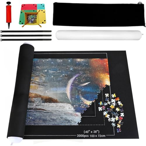 BangShou Puzzlematte Puzzlerolle Puzzleunterlage zur Aufbewahrung von Puzzles Jigsaw Rolls Puzzle Pad aus Filz Rollmatte Puzzle Teppich für 1000/1500/2000 Puzzles (Schwarz)